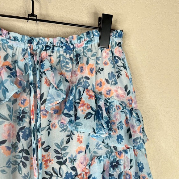 Lovers + Friends Mini Skirt Medium Women Floral Print Ruffle Blue Pink Tiered - Picture 6 of 13